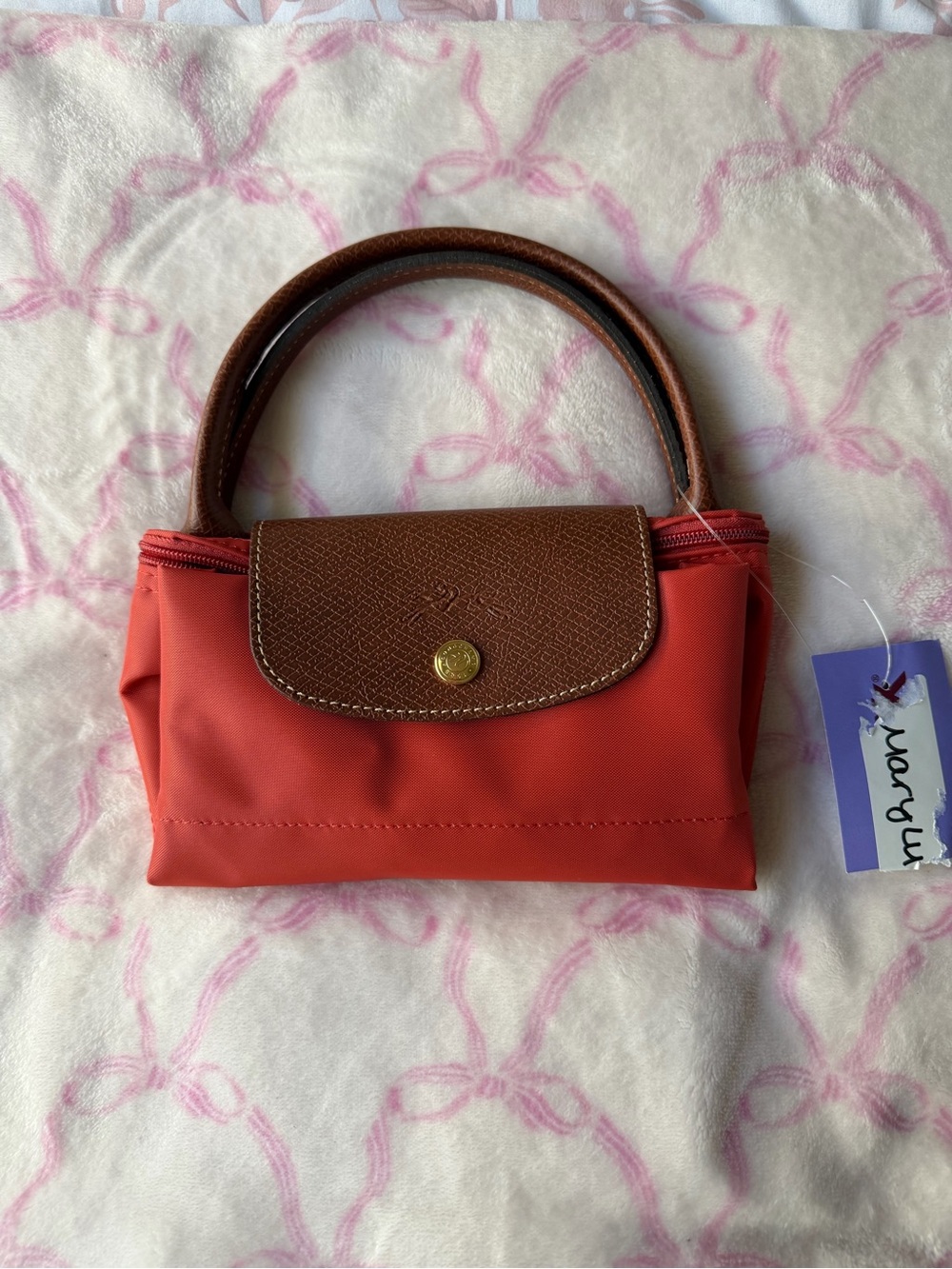 Authentic Longchamp Coral Body Brown Flap small size  Top-Handle Bag